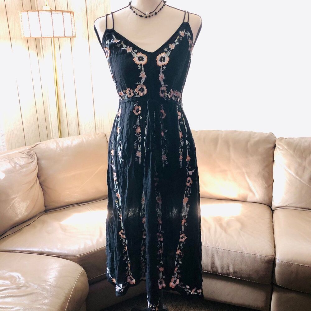 Vintage Free People Gauze Flower Embroidered Dress